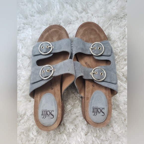 Sofft Womens Brooklyn Chambray Comfort Cork Platform Sandals 9.5